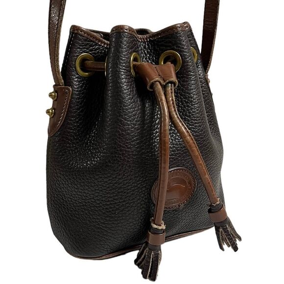 Vintage Dooney Bourke Drawstring Bucket Bag AWL Pebbled Brown Leather Crossbody - Picture 2 of 12